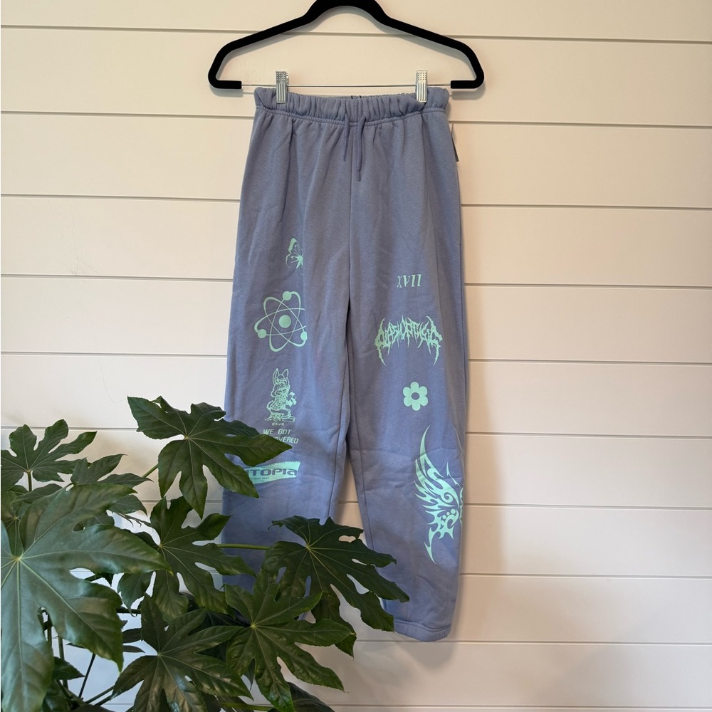 New Girl Order Sweatpants Lavender Periwinkle Streetwear Size 8 Graphics
